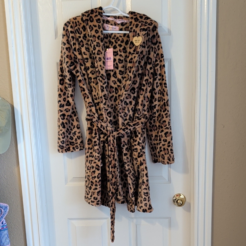 Juicy Couture Leopard Print Hooded Robe NWT S/M Sequin Logo